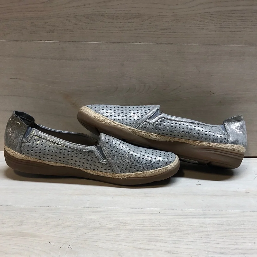 Clarks Metallic Silver Perforated Espadrille Slip-On Flats #1508